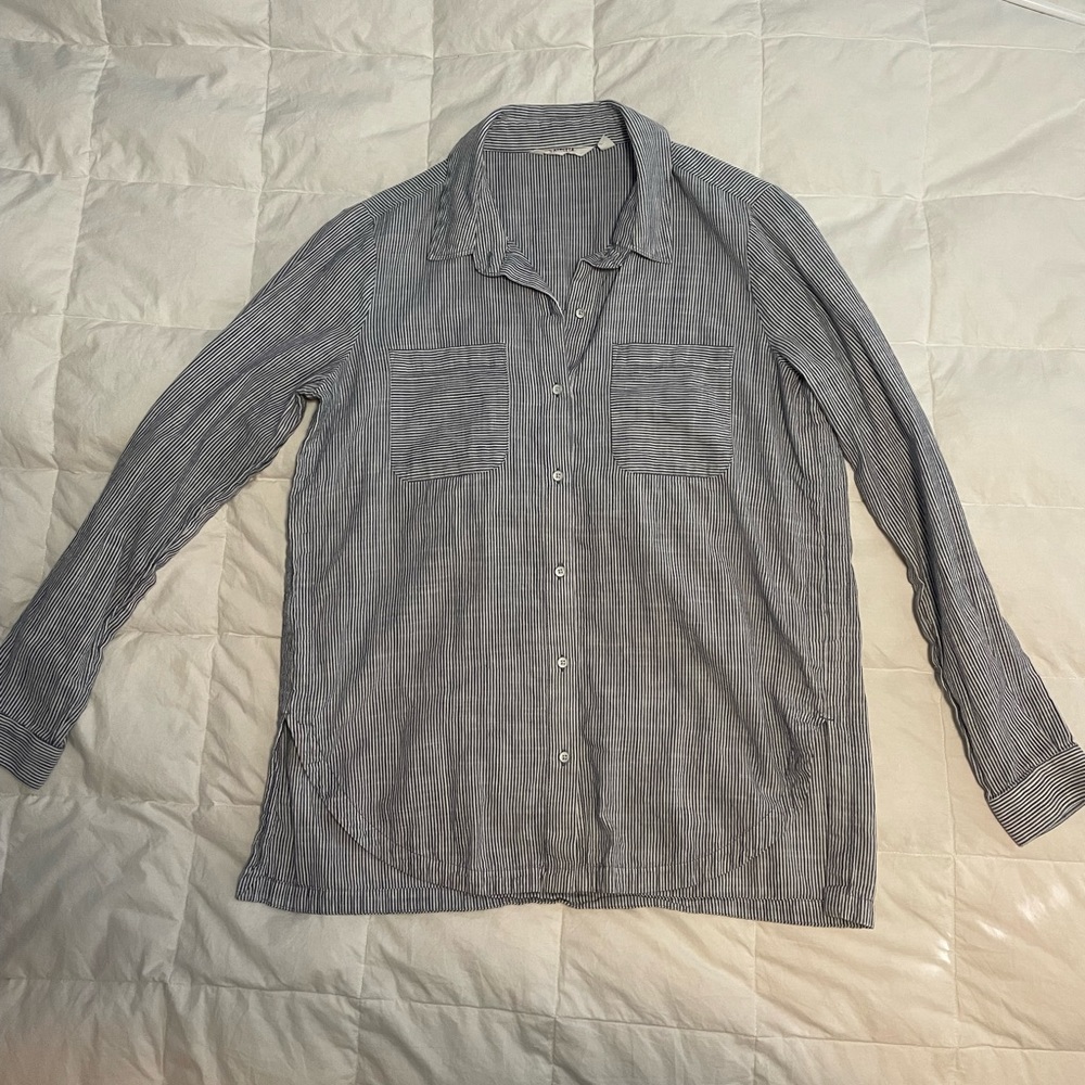 Athleta Blue and White Striped Tunic Button -Down